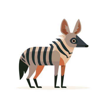 Aardwolf, flat 2D graphic illustration in a modern minimal style, isolated on a white background.