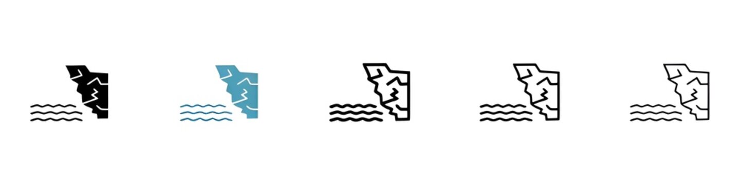 Cliff vector thin line icon set. rock slide vector symbol. landslide erosion sign for web ui designs. Thin line customizable illustration. Symbol. Vector isolated outline drawing. Editable stroke