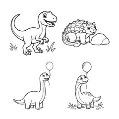 Dinosaur Illustrations Black And White Line Art On White Background © MDJION