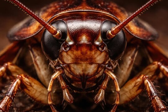 Closeup of a Brown Cockroach Showing Detailed Features and Textures