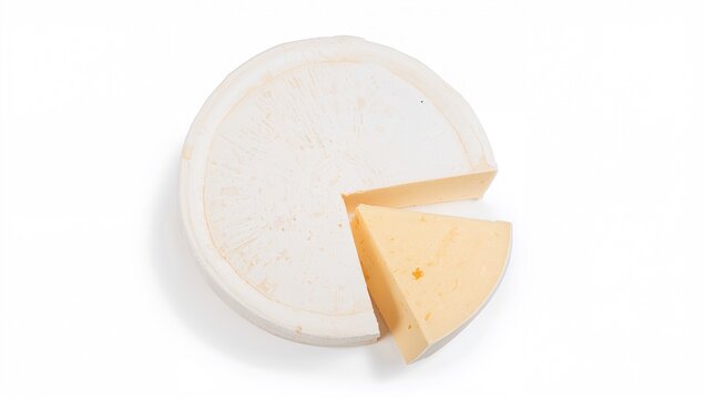Round Cheese Wheel with Slice Cut Out Isolated on White Background