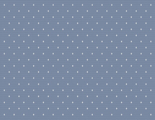Seamless polka dot pattern background featuring small white dots arranged in a neat grid on a muted blue textured fabric surface. This versatile minimalist design is perfect for apparel, stationery. © HEMEL
