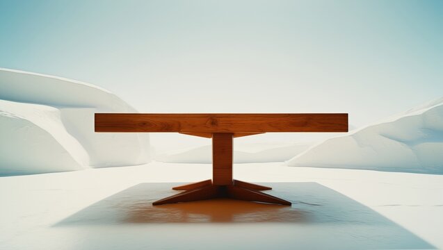 Chic vacant wooden table set against a white background.
