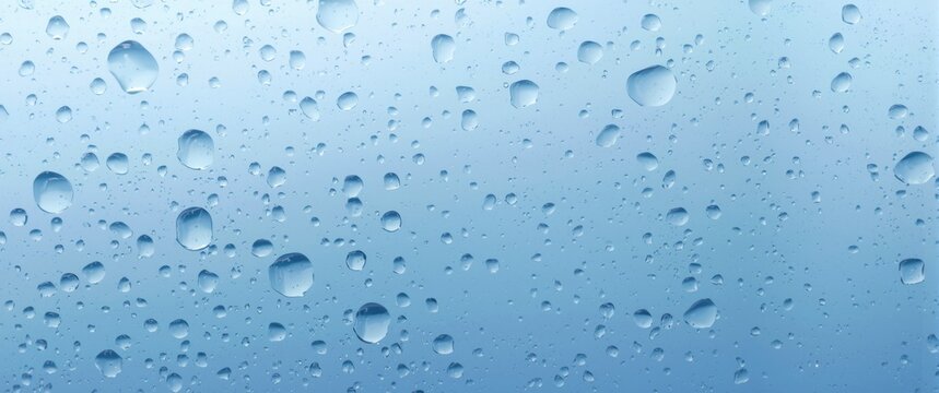 Water Droplets on Glass Surface with Soft Blue Background