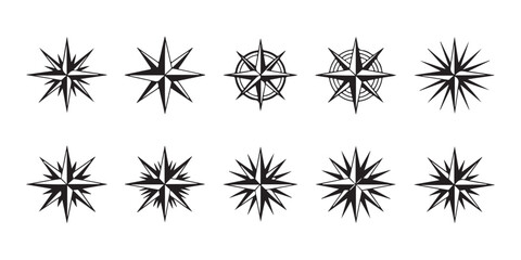 Compass rose and star patterns for navigational themes and decorative purposes. © Suraiyajannat