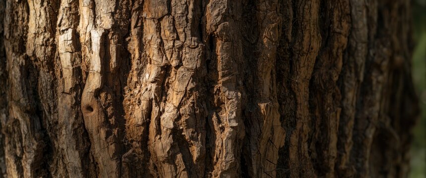 Textured Tree Bark Close-Up - Natural Background, Warm Light, Detailed