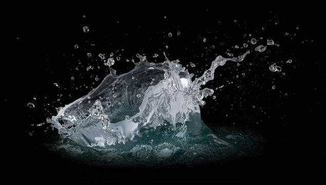 Dynamic Water Splash - Isolated on Black Background, High Detail