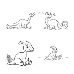 Dinosaur Illustrations Black And White Line Art On White Background © MDJION
