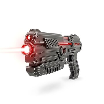 Futuristic sci-fi blaster gun with glowing red laser