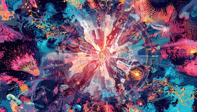 Abstract Cosmic Explosion with Vibrant Colors and Swirling Patterns