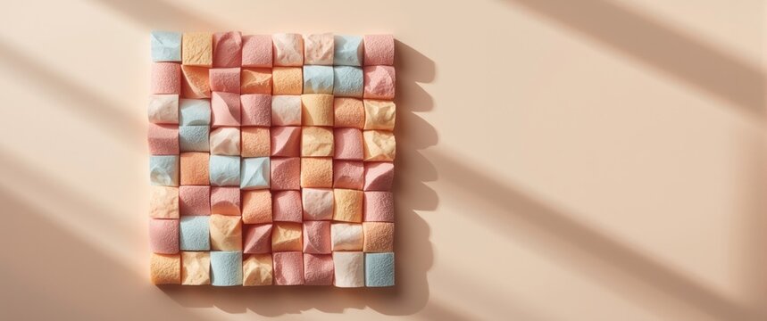 Colorful Textured Fabric Patchwork on a Soft Background with Shadows