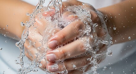 Fototapeta premium Washing Hands with Water Splash, Cleanliness and Hygiene Concept