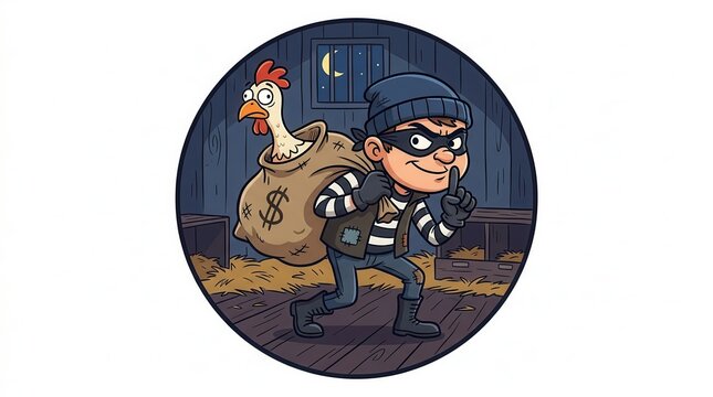 thief with chicken and money bag