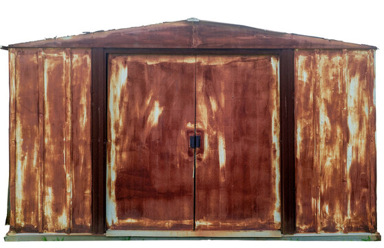 Isolated old rusty storage shed