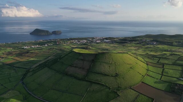 Aerial View of Terceira Island and Ilh&eacute;us das Cabras Azores Portugal