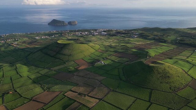 Aerial View of Terceira Island and Ilh&eacute;us das Cabras Azores Portugal