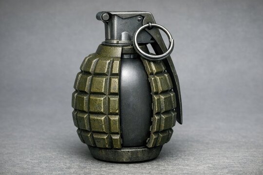 A hand grenade with a key inserted into the pin, ready for use or disposal