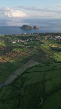 Aerial View of Terceira Island and Ilh&eacute;us das Cabras Azores Portugal