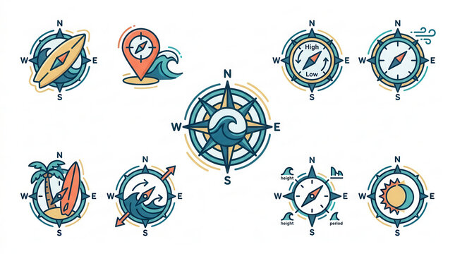 compass navigation icons set