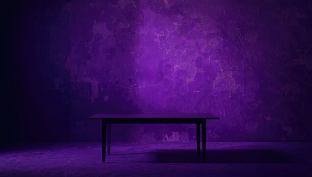 Table in a Dimly Lit Space with Purple Walls and Shadows