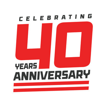 Celebrating 40 years anniversary typography design with bold red number vector illustration. Modern badge logo template for 40th birthday, company jubilee event poster, banner, card.