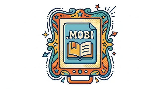ebook reader, mobi file, colorful illustration