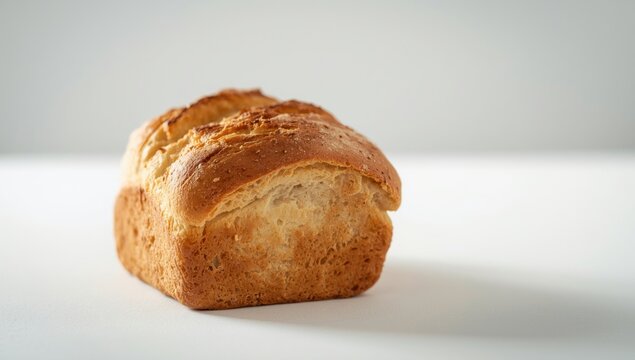 Traditional loaf bread presentation on white backdrop with copy space
