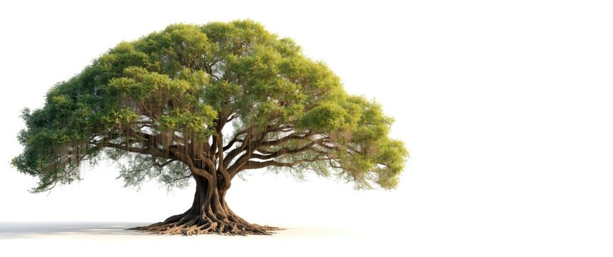 Large Tree with Dense Green Foliage Isolated on White Background
