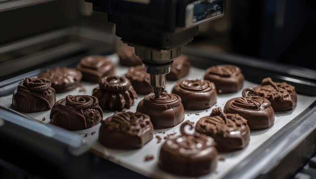 Metal fabrication device creating custom designed three dimensional chocolate treats