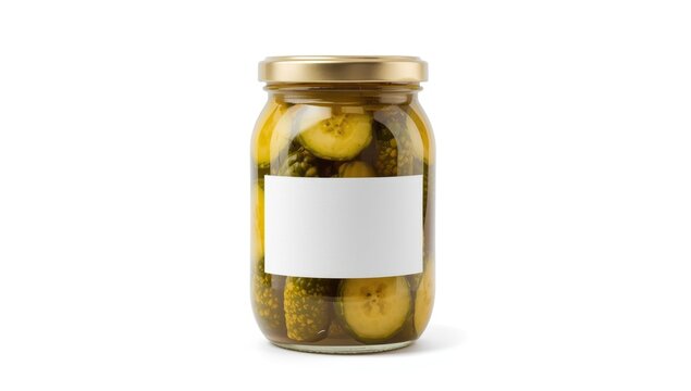 Pickles in a Glass Jar Isolated on White with Blank Label