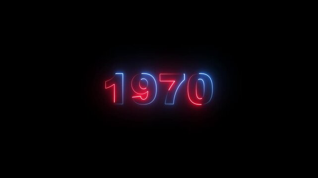 1970 neon sign glowing text animation, retro vintage style digital for nostalgic projects