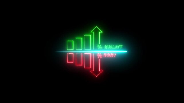 Neon business graph showing increasing and decreasing cost concept, financial growth and optimization analysis, digital marketing data visualization