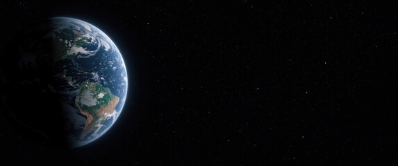 Earth Visible from Space with Stars in a Dark Cosmic Background © Seyyar