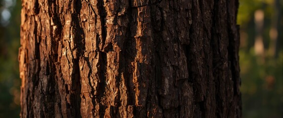 Obraz premium Closeup of Tree Bark with Sunlight Casting Warm Tones in a Forest Setting