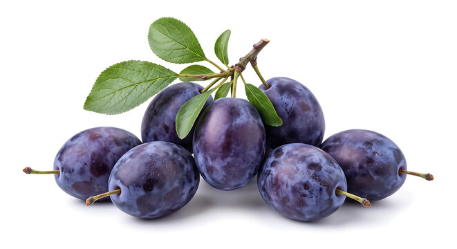 Fresh Damson Plums Isolated on White Background