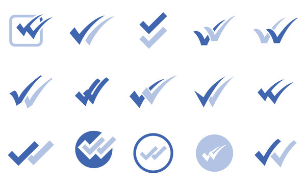 Double Check Mark Icon. Tick, Approval, Verification, Validation, Confirmation, Completed Task, Success Symbol, Accepted Checkbox, Quality Assurance,  Vector Icons Collection.