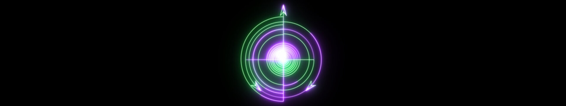 Ultrawide Neon Target Crosshair Animation on Black Background, Futuristic Glowing Radar Reticle Overlay, Precision Aim HUD Element, Seamless Loop 4K Widescreen Motion Graphics.