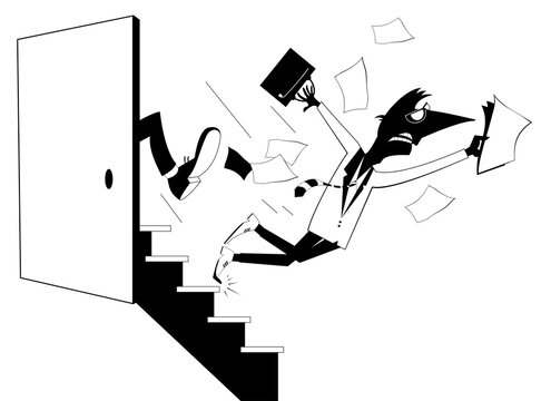 Man falls down the stairs of the office. Joblessness