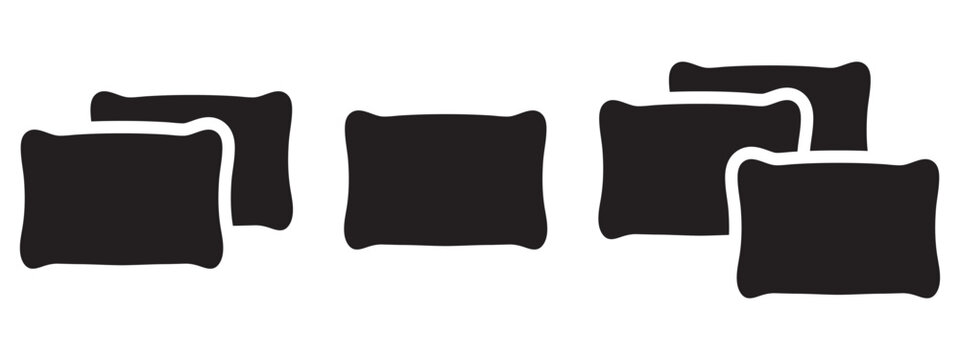 Pillow Icon Set with Bed Cushion, Sleeping Pillow and Home Comfort Symbols in Solid, Outline and Flat Vector Collection