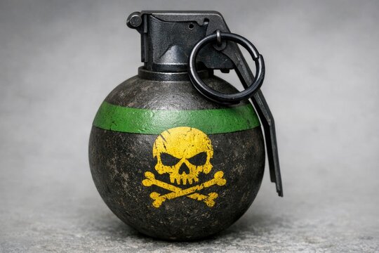 A dangerous explosive device with a skull and crossbones design, warning of potential danger