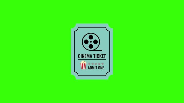 Cinema Ticket Vector Graphic Animation on Green Screen Background