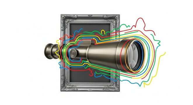 vintage camera with colorful energy lines
