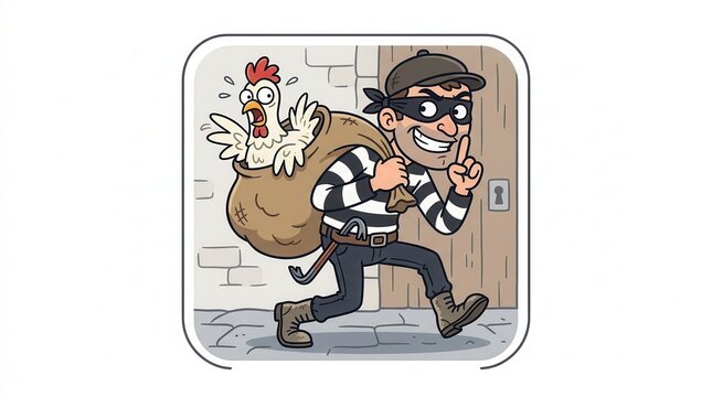 thief running with chicken in bag