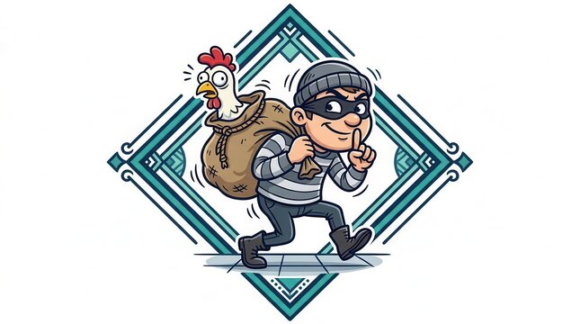 thief running with chicken in bag