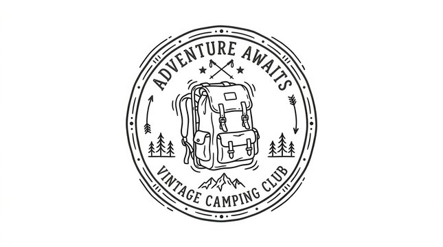 vintage camping club badge with backpack