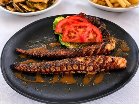 Grilled Octopus Tentacles with Fresh Tomato Salad and Mediterranean Seasoning