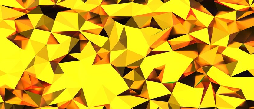 Dynamic low poly abstract background with bright yellow and orange geometric shapes.