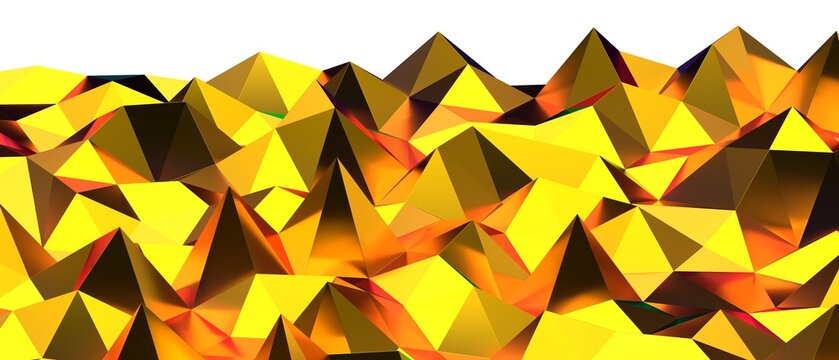 Abstract golden polygonal landscape with sharp peaks and valleys, digital art.