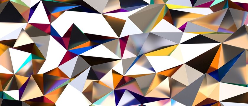 Intricate geometric abstract design with faceted crystal shapes and vibrant colors.