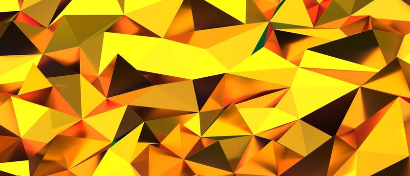 Abstract geometric pattern featuring golden yellow and orange triangles with dramatic shading.